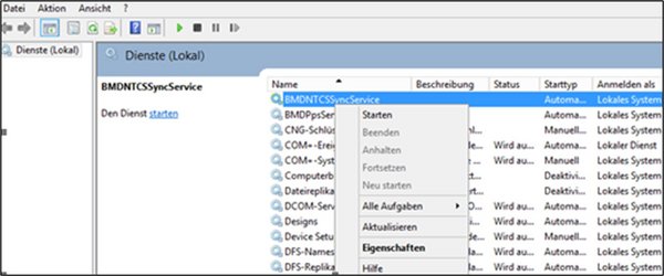 Screenshot of the process for starting the service.
