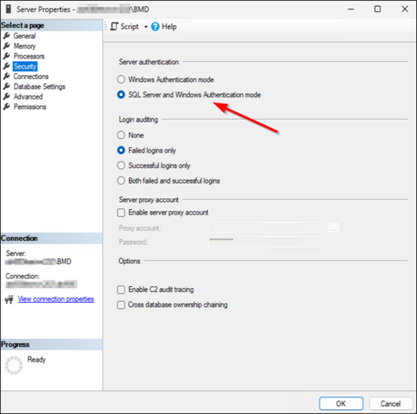 Go to "Security" in the Server properties and set "Server authentication" to "SQL Server and Windows Authentication mode".