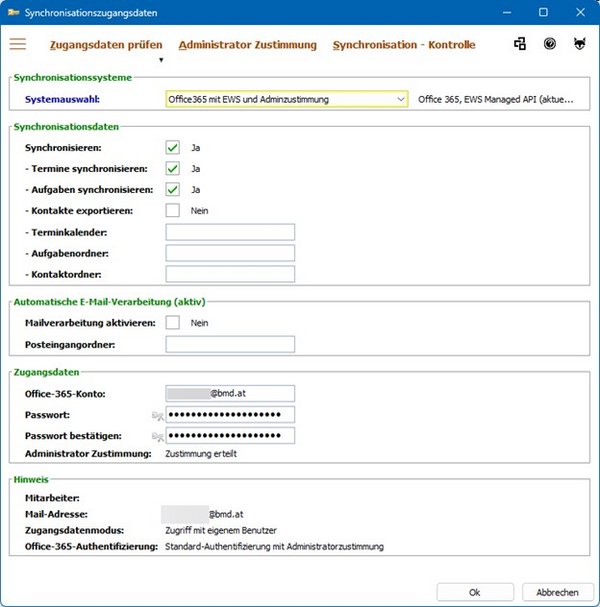 The screenshot shows the window where the synchronisation login details can be entered.