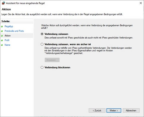 Under "Action", you can choose "Allow the connection".