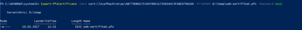 Screenshot of the command for exporting