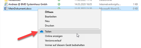 Screenshot of a file's context menu, a red arrow points to the "Share" icon.