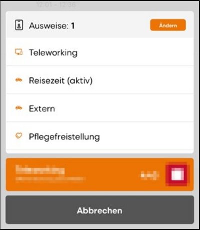 Übersicht über Buchungsarten und offene Buchung inklusive Zeit