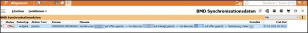 The screenshot shows the window for BMD synchronisation data.