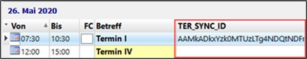 The screenshot shows the Sync ID assigned after successful synchronisation, displayed in a small table.