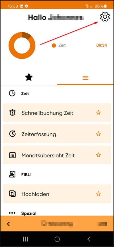 Arrow pointing to the gear icon in the BMD Go app
