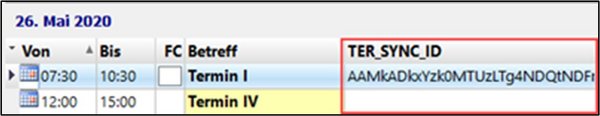 The screenshot shows the sync ID assigned after successful synchronisation, displayed in a small table.