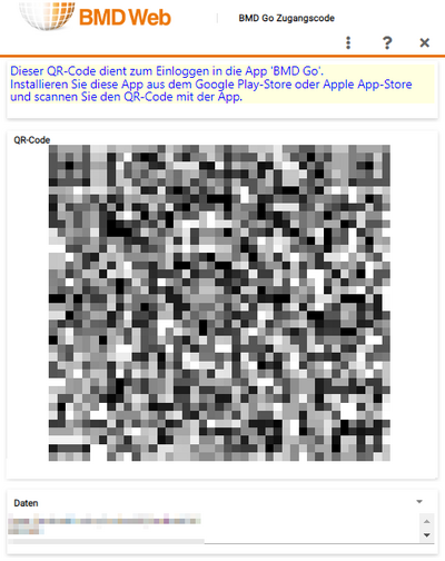 Screenshot of the QR code for login (generated in BMD Web)