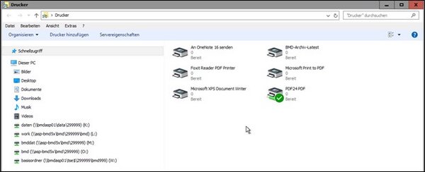 Screenshot of all required printers.