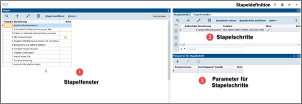 Screenshot of the 3 areas of the window
