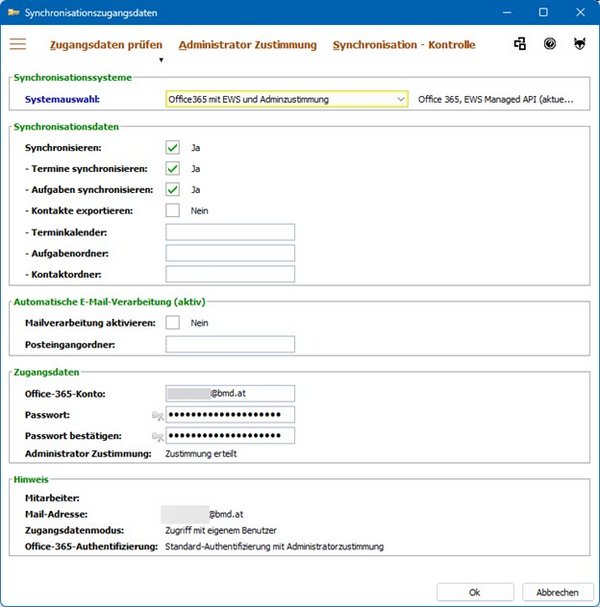 The screenshot shows the window where the synchronisation login details can be entered.