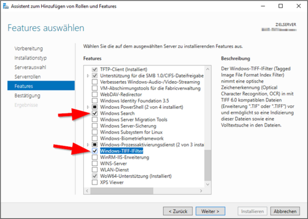 Screenshot of the "Select Features" step