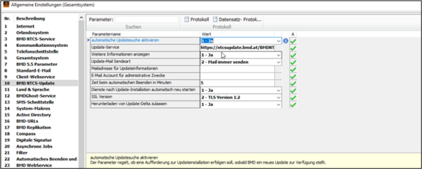 Screenshot of the parameter "Automatically check for updates"