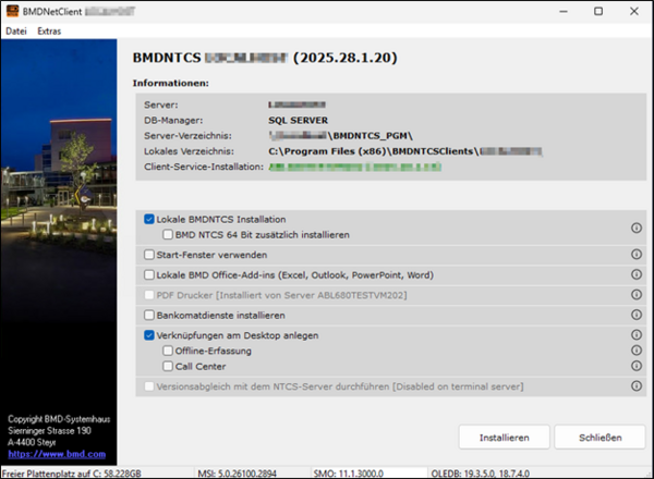 A window to configure the BMDNet client setup.