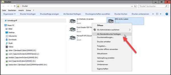 Screenshot showing the desired printer with the option "Set as default printer".