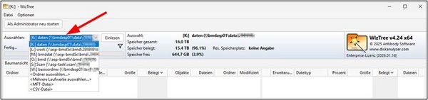 Screenshot of the drive selection in the "WizTree" application