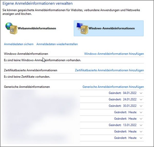 Screenshot of checking the locally stored credentials of your own computer.