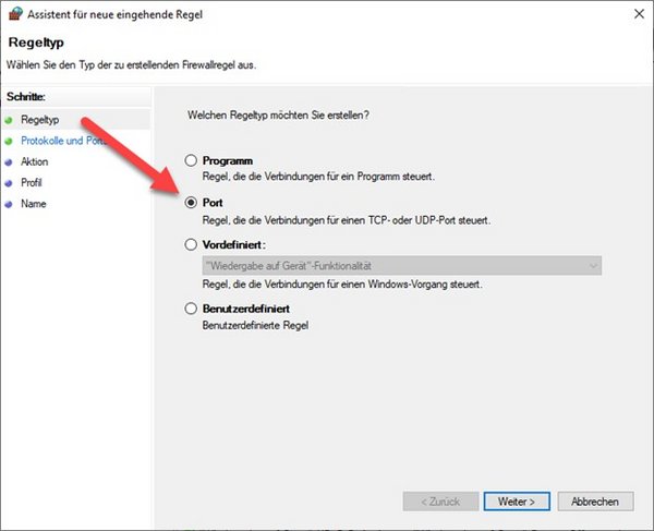 Arrow leading from "Rule type" to "Port"