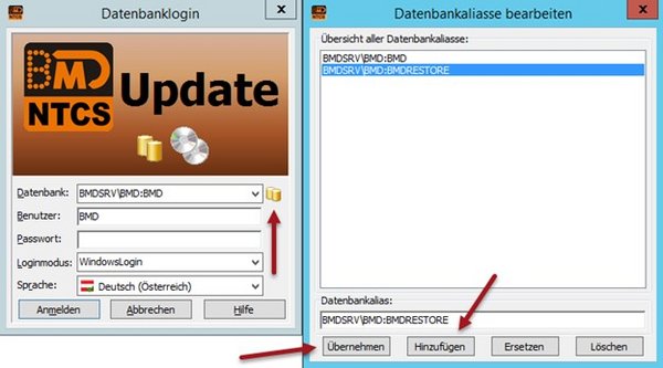 Screenshot_Datenbanklogin und Datenbankaliasse bearbeiten