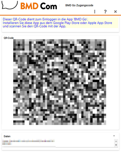 Screenshot of the QR code for login (generated in BMD Com)
