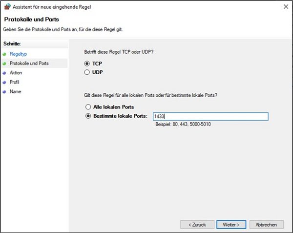 Enter a port in "Specific local ports".