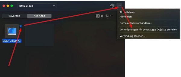 Mark BMD-Cloud-AT with the blue star and click on the menu item to create shortcuts for your favourite objects.