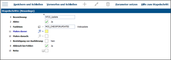 Screenshot of the window "Batch steps"