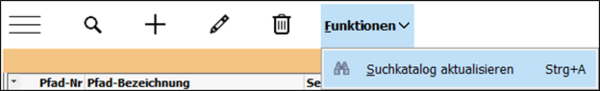 Detailed view of the "Update search catalogue" function