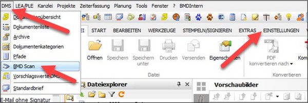 Screenshot of the "Settings" tab under "DMS" and "BMD Scan"