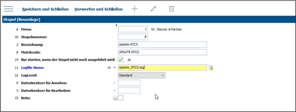 Screenshot of the window for creating a new batch