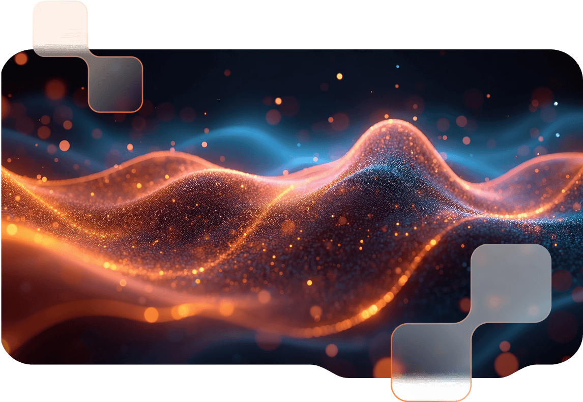 Futuristische Darstellung von Künstlicher Intelligenz in schwarz, blau und orange.