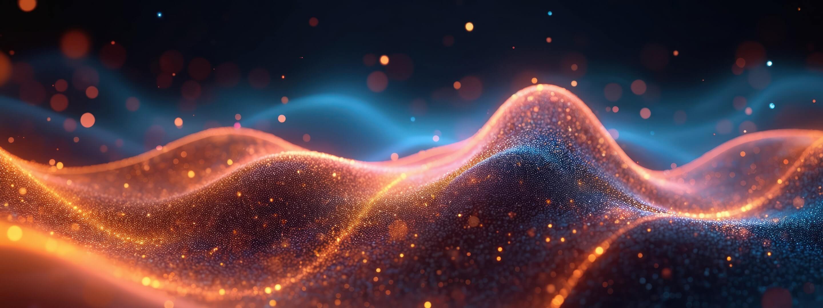 Orange hologram waves on a dark background with glitter effect