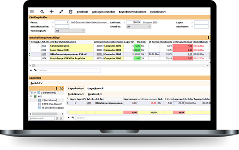 Screenshot of BMD merchandise management software.