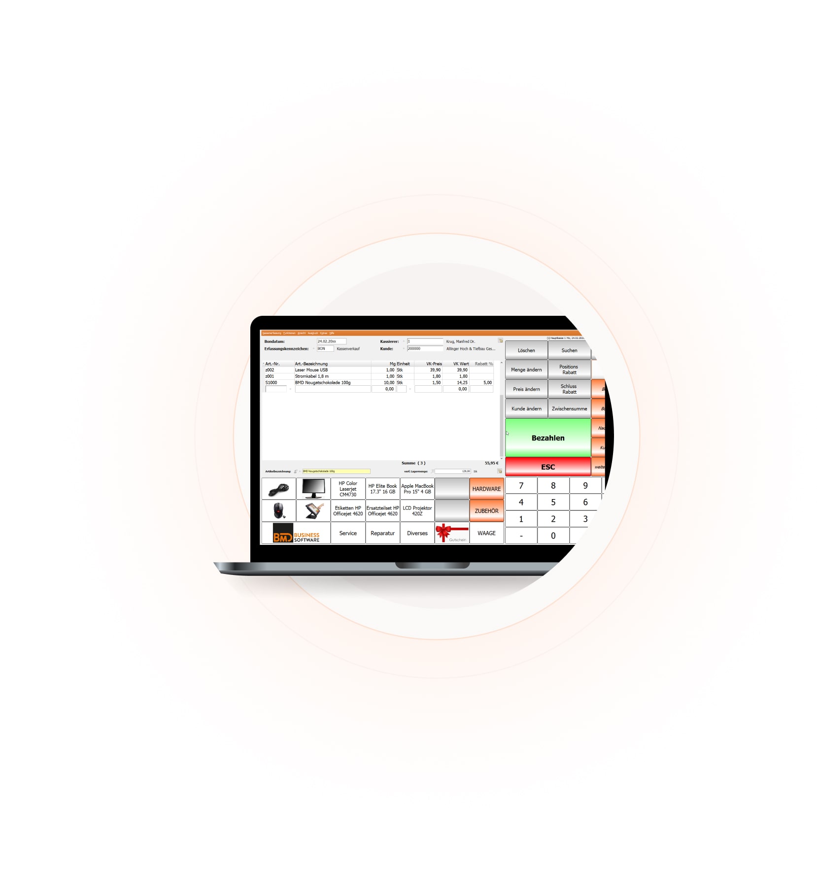 Screenshot der nutzerfreundlichen Oberfläche der BMD Kassensoftware. 