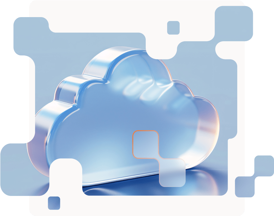 Depiction of a cloud made of glass that shimmers and glows in various shades of blue.