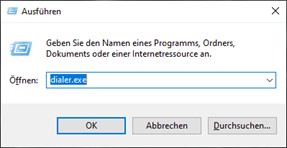 Screenshot of the Run... window for starting the dialling help.