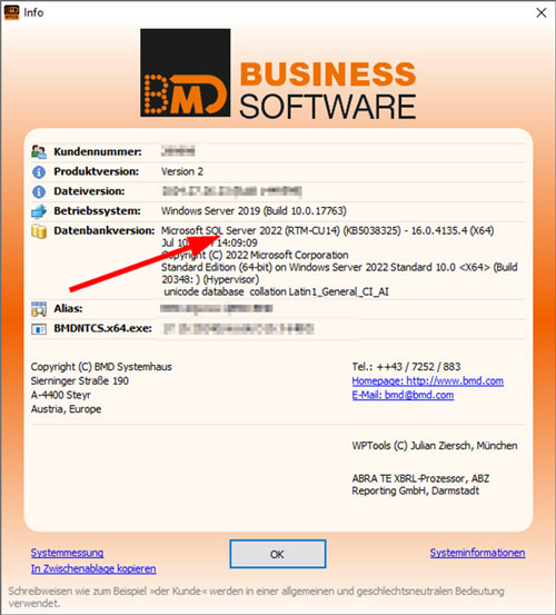 Information about the database version