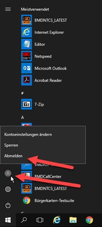 Screenshot of the Windows Start menu and user icon with the option "Sign out".