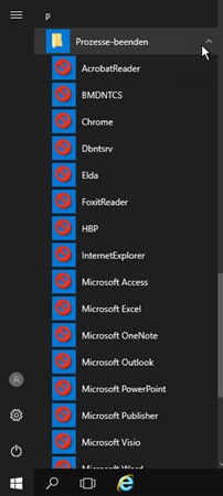 Screenshot of the "End processes" option in the Start menu.