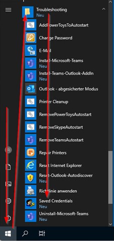 Screenshot of "Saved Credentials" in the Windows Start Menu.