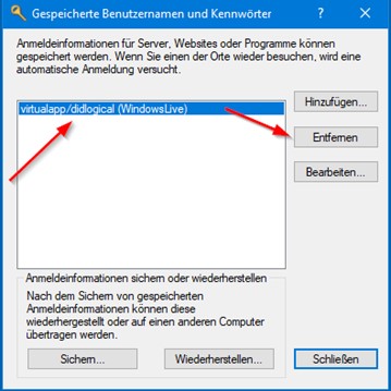 Screenshot of old credentials with the option to remove them.