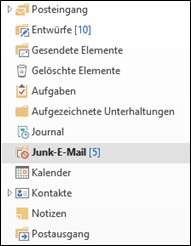 Screenshot of the junk email folder in Outlook.