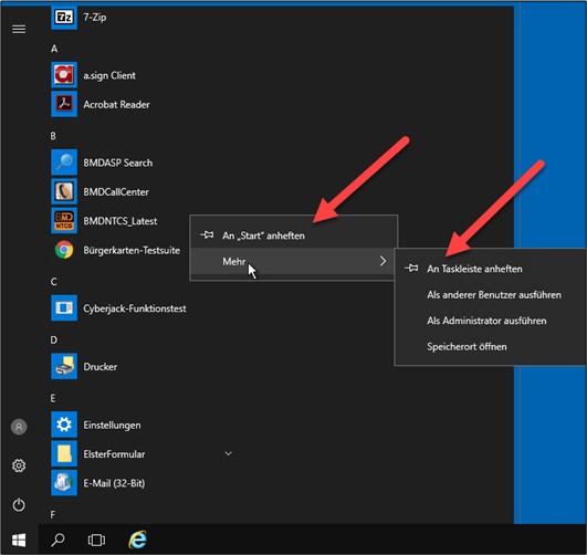 Screenshot of the option to "Pin to taskbar".