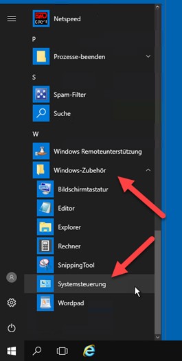 Screenshot of the Control Panel selection in the Windows Start menu.