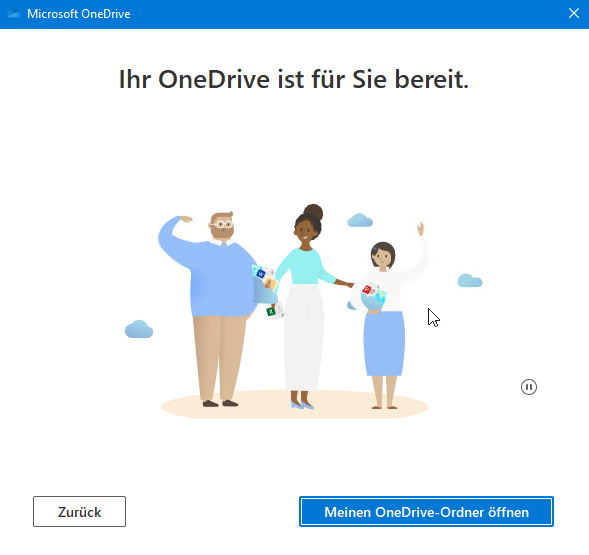 Screenshot of the final installation screen with the "Open my OneDrive folder" button.