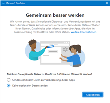 The screen where you can decide whether you agree to the optional data transfer to Microsoft