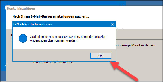 Window "Add Account" in Microsoft Outlook with the "Next" button highlighted to complete the automatic setup.