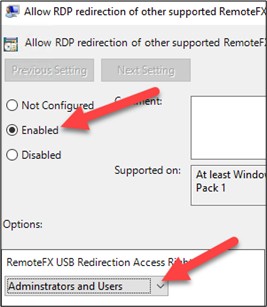 Activate RDP redirection.