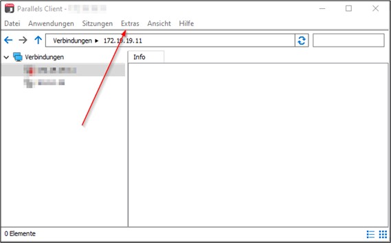 Menu item "Extras" in Parallels version 19.3.