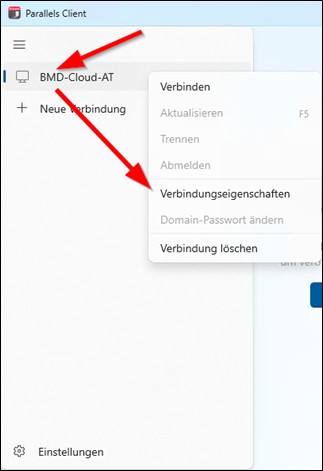 Click on "BMD-Cloud-AT" and then on "Connection properties".